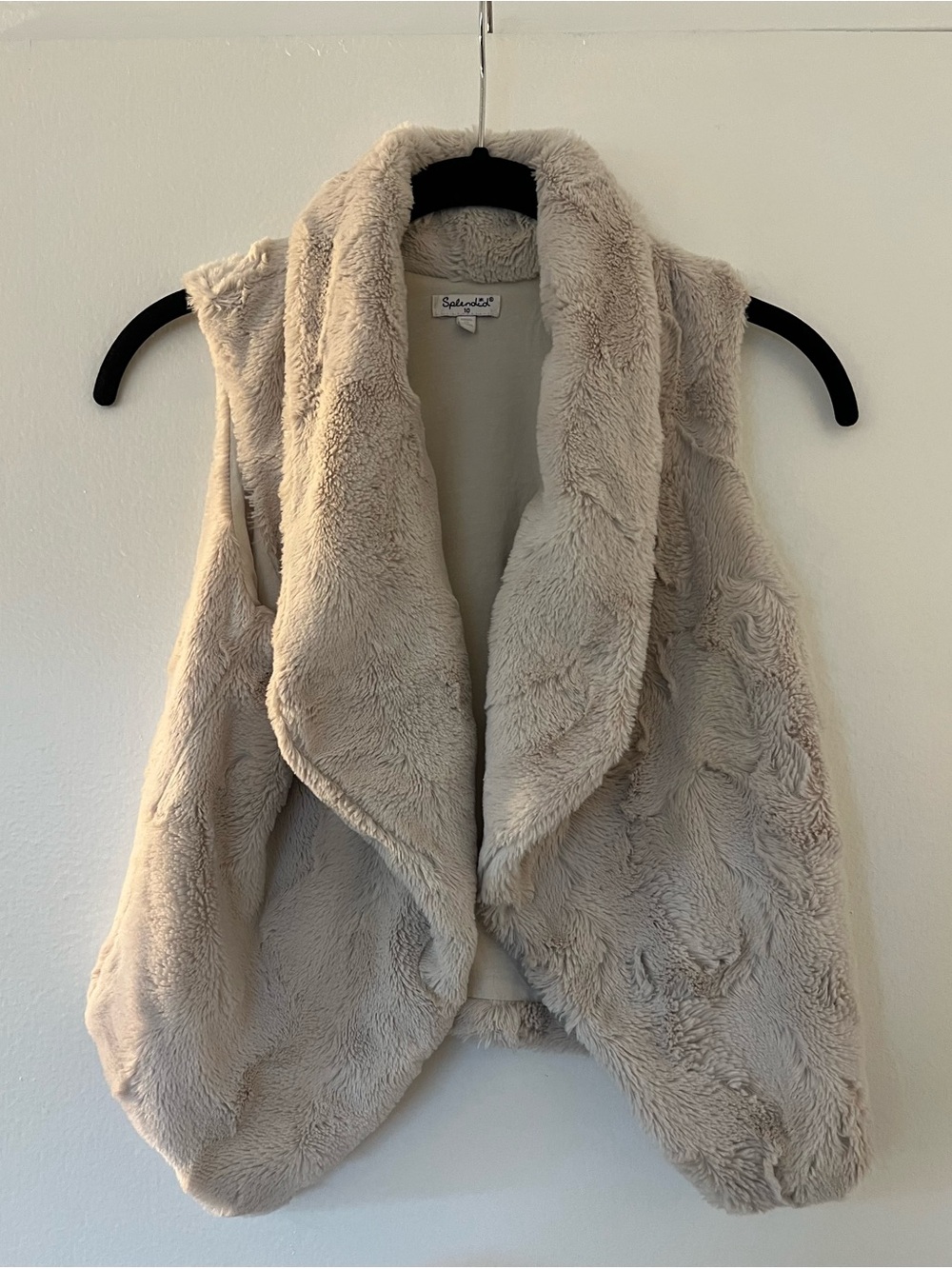 Splendid Girls Cozy Faux Fur Vest Size 10 Cream Waterfall Open Front Fluffy Kids